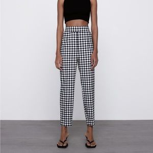 Zara High Waist Gingham Pants Trousers